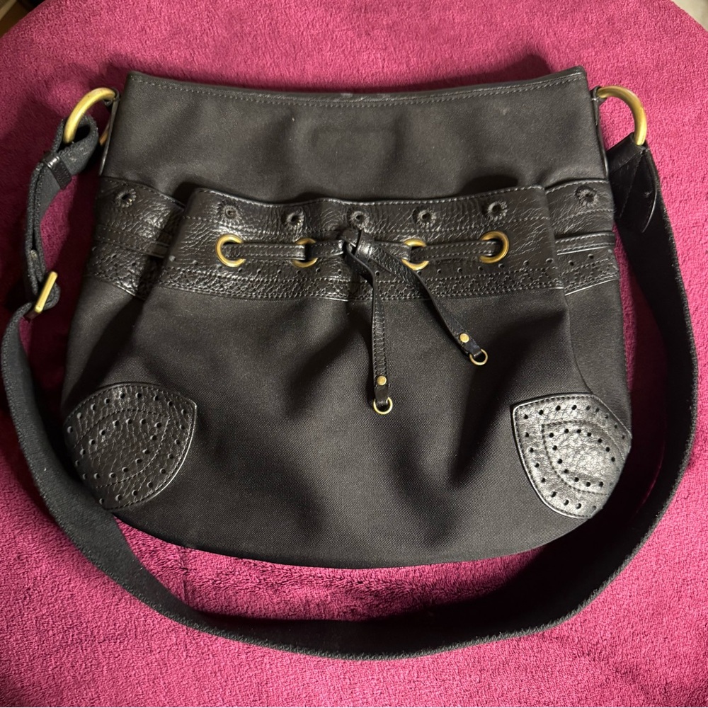 Chic Black Shoulder Bag with Gold Accents